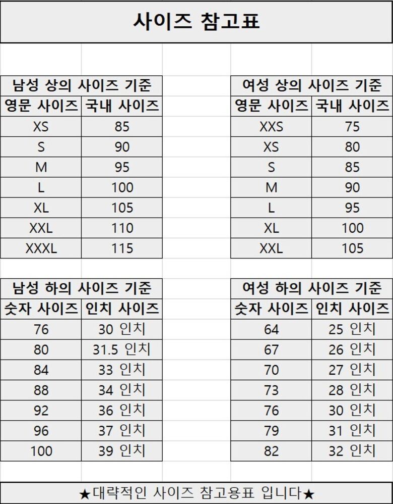 사이즈표